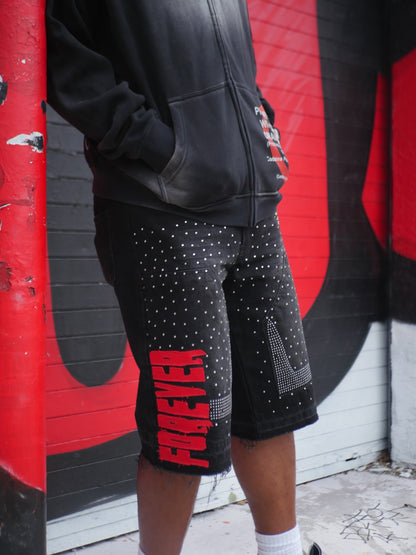 Black Infinite Rockstar Jean Shorts